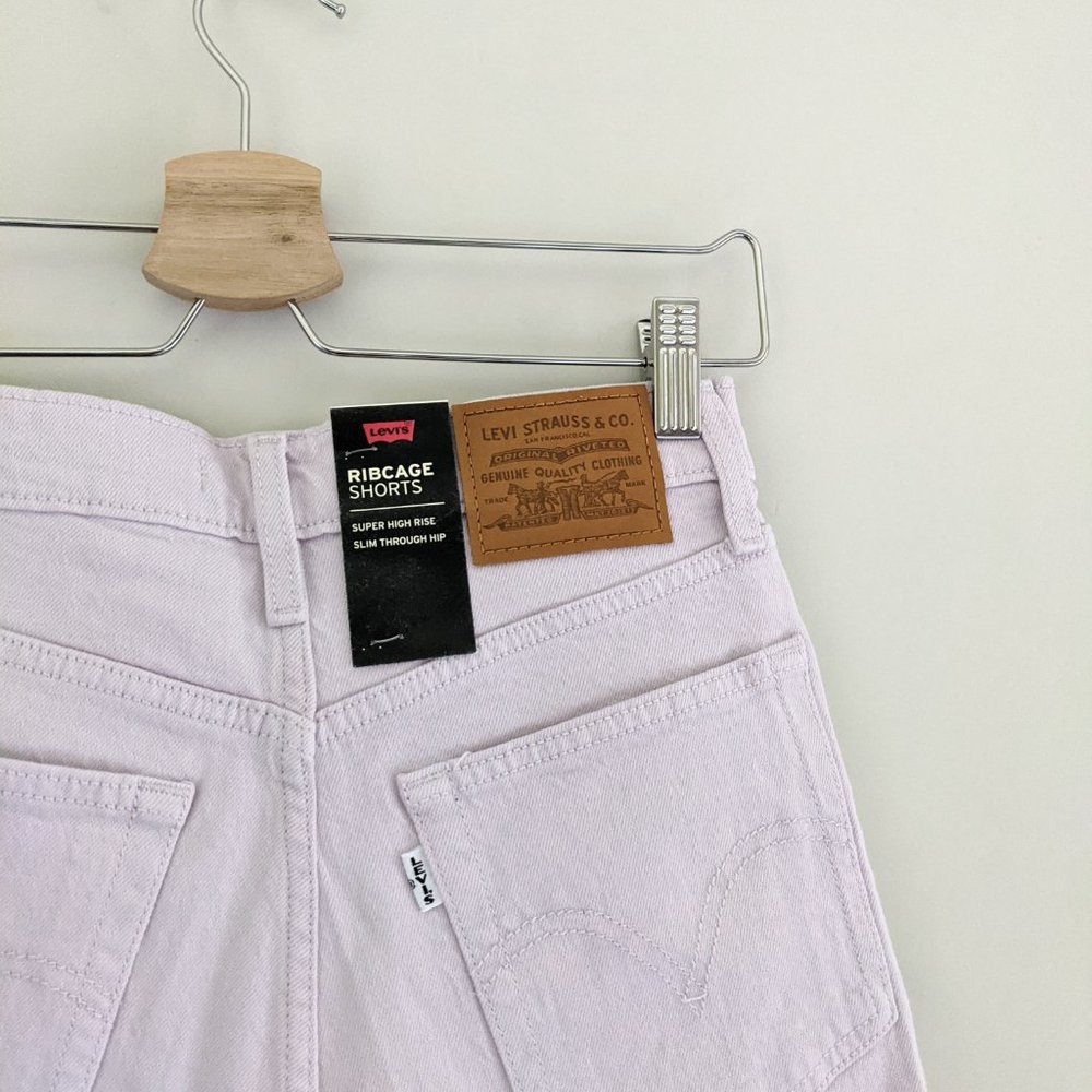 New Levi's Ribcage Chalky Lavender Frost Pastel Purple Cutoff Jean Denim Shorts - Picture 9 of 10